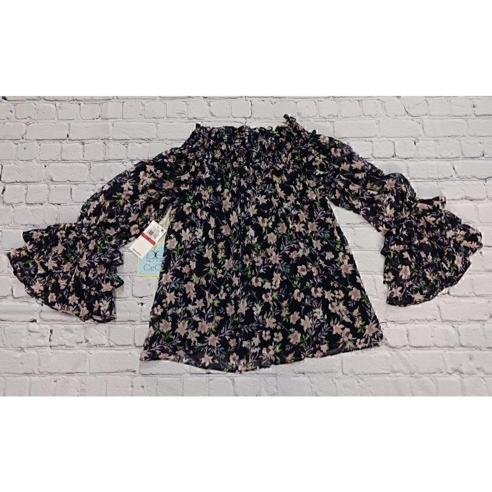 CeCe Botanic Charm Off the Shoulder Ruffle Sleeve Top/ NWT, Size XS